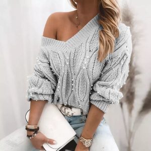 pull tricot perle gris